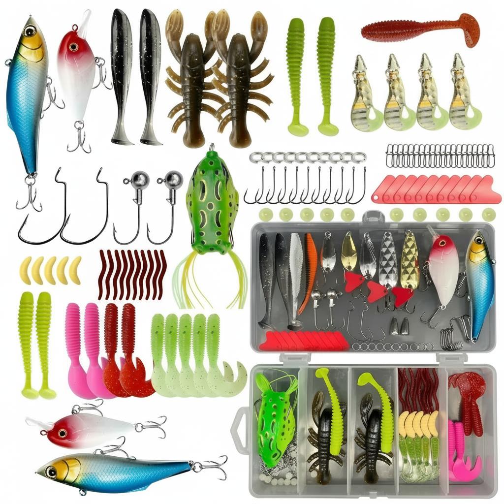 Fishing Hook Box - 133-teiliges Premium-Angelköder-Set mit Angelzubehör und Ausrüstung,