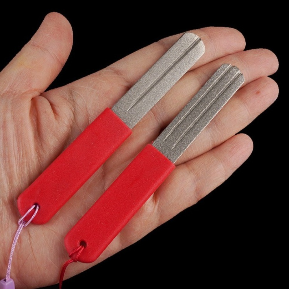 Fishing Hook Sharpener - 2 Stück Doppelseitiger Angelhakenschärfer Diamantstein Rutschfester