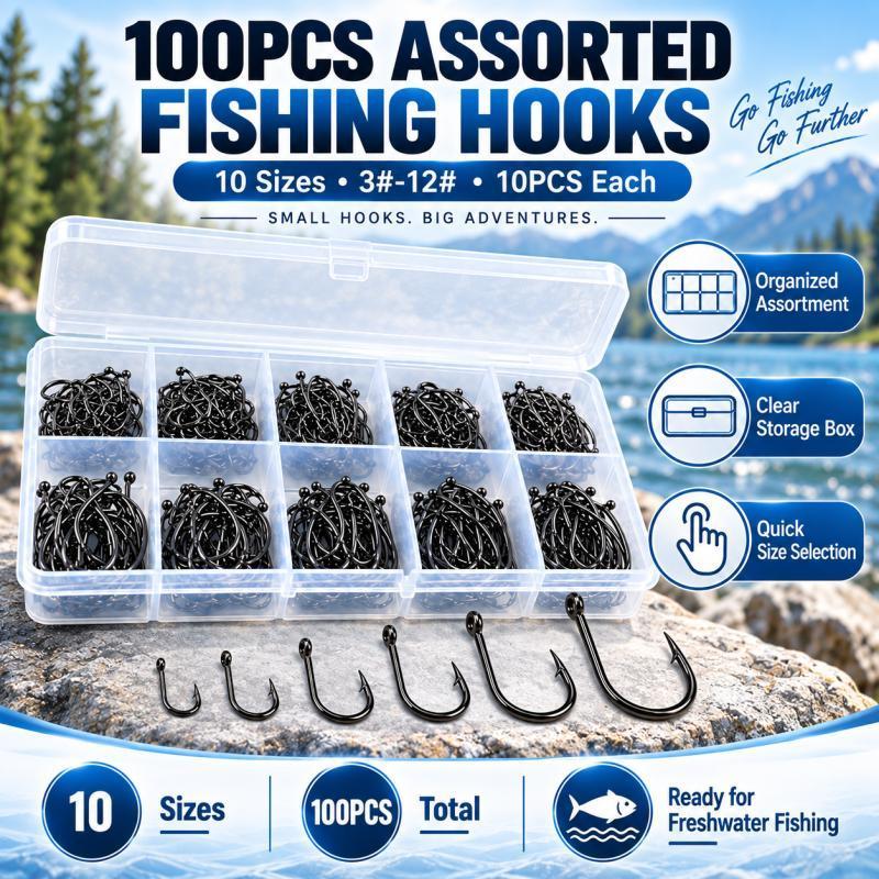 100-teiliges Set mit Widerhake – Fishing Hook Assortment Bewertung und Preis